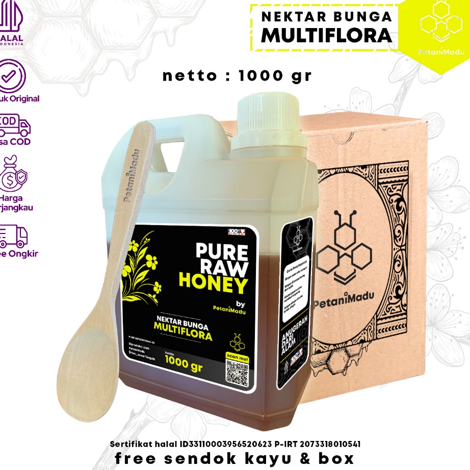 

[KODE C8N0P] Madu Asli 100% - Madu Murni Nektar Multiflora 1 Kg - Pure Natural Raw Honey