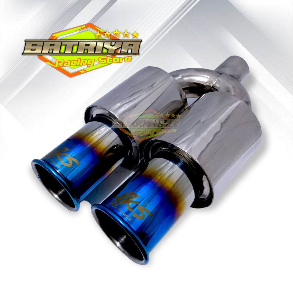 Knalpot Racing Mobil HKS Cabang Biru Full Stainles Bass Adem Bulat Empuk Kenalpot Mobil Avanza Vios 