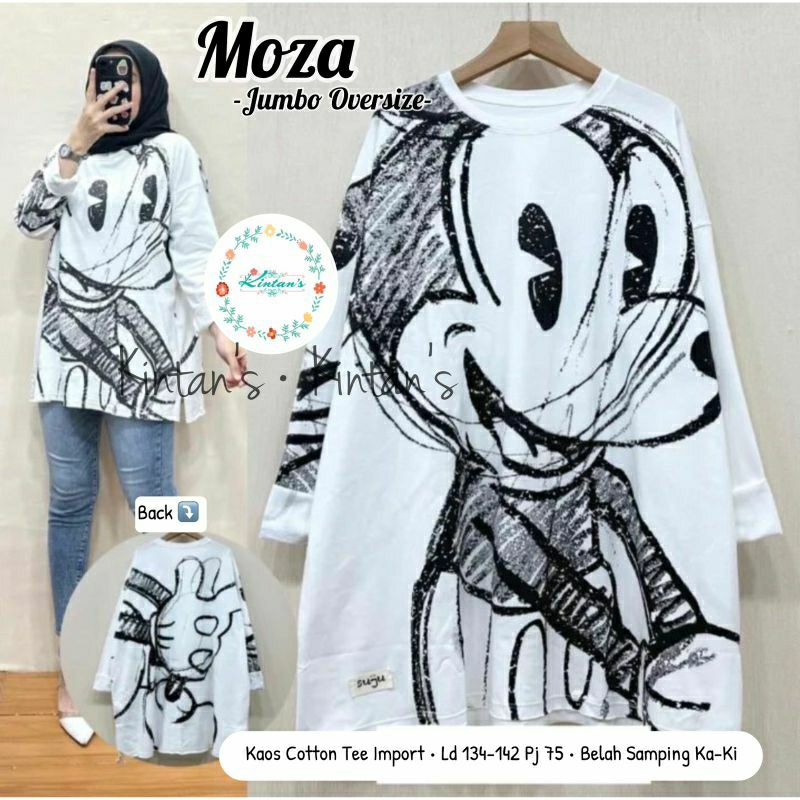 Moza Tunik Oversize Kaos Katun Import Jumbo Fit XXL XXXL 4L Ld120 Ld130 Ld140 Bahan Melar Adem Belah