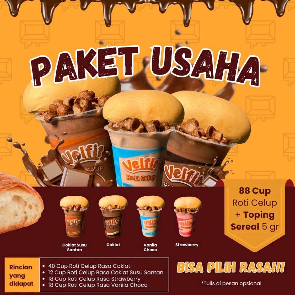 

Terb4ruy Paket Usaha 88Cup Velfit Roti Celup Paradise