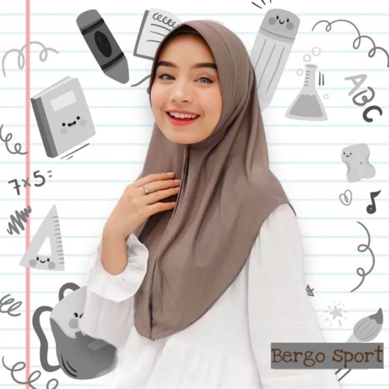 BERGO SPORT HIJAB INSTAN POLOS KEKINIAN/KERUDUNG BERGO INSTAN PET NON TALI