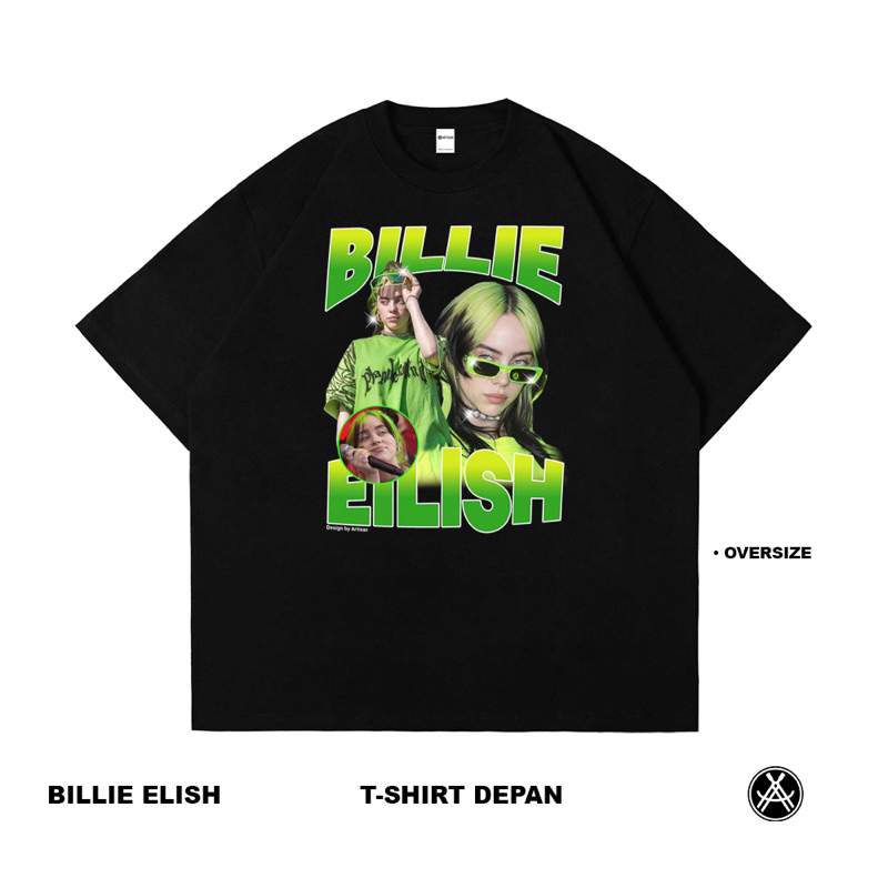 Artisan T-Shirt Billie Elish Kaos Oversize Hitam Katun Combed