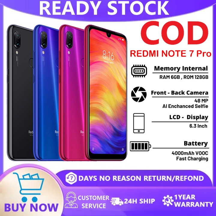 HP Xiaomi Redmi Note 7 Pro Ram 6/128GB Smartphone 4G LET 6.3 inch Dual SIM 48MP+5MP Handphone