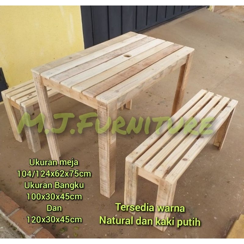 Bagku kayu panjang set/Kursi kayu panjang set meja/meja copi/Meja cafe Kayu Dua kursi panjang/meja c