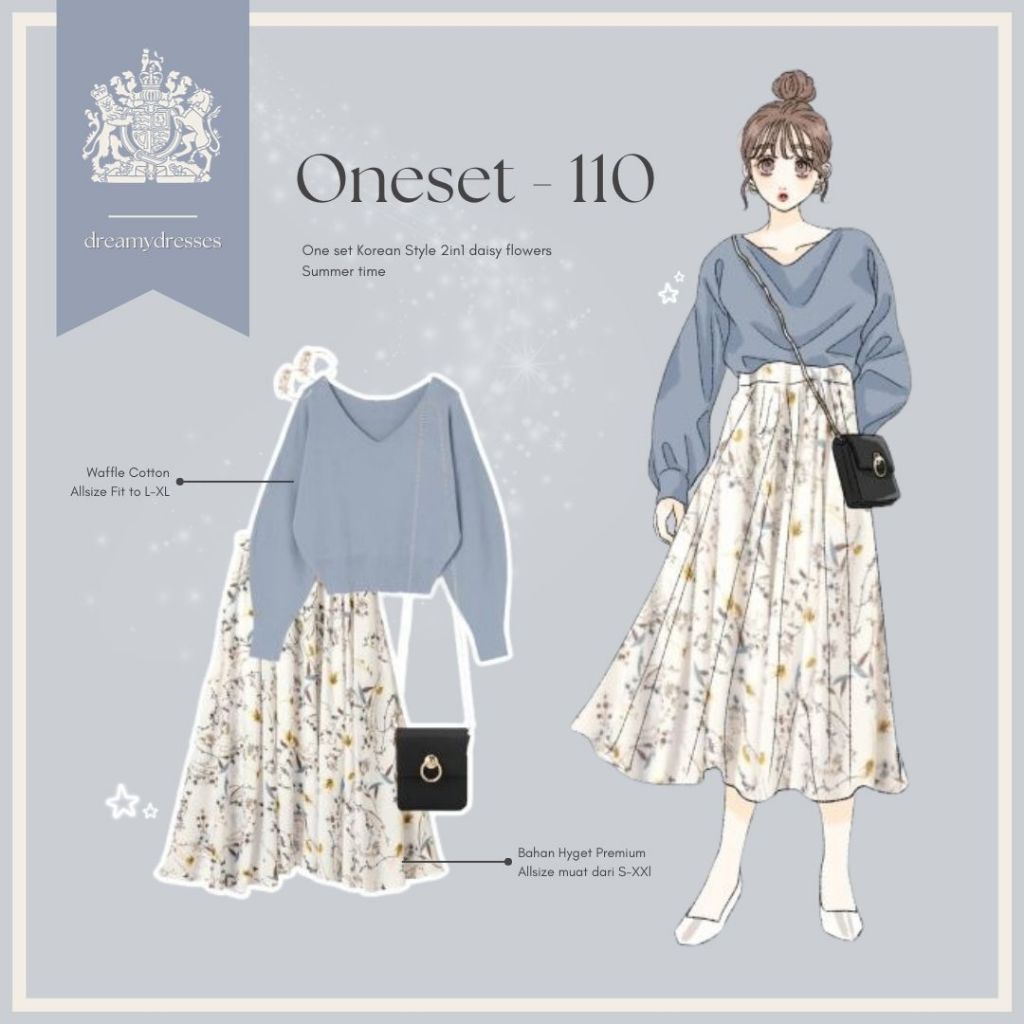 Set 110 - Setelan Wanita Kekinian Korean Style OOTD Summer time Musim Gugur Outfit Setelan Rok