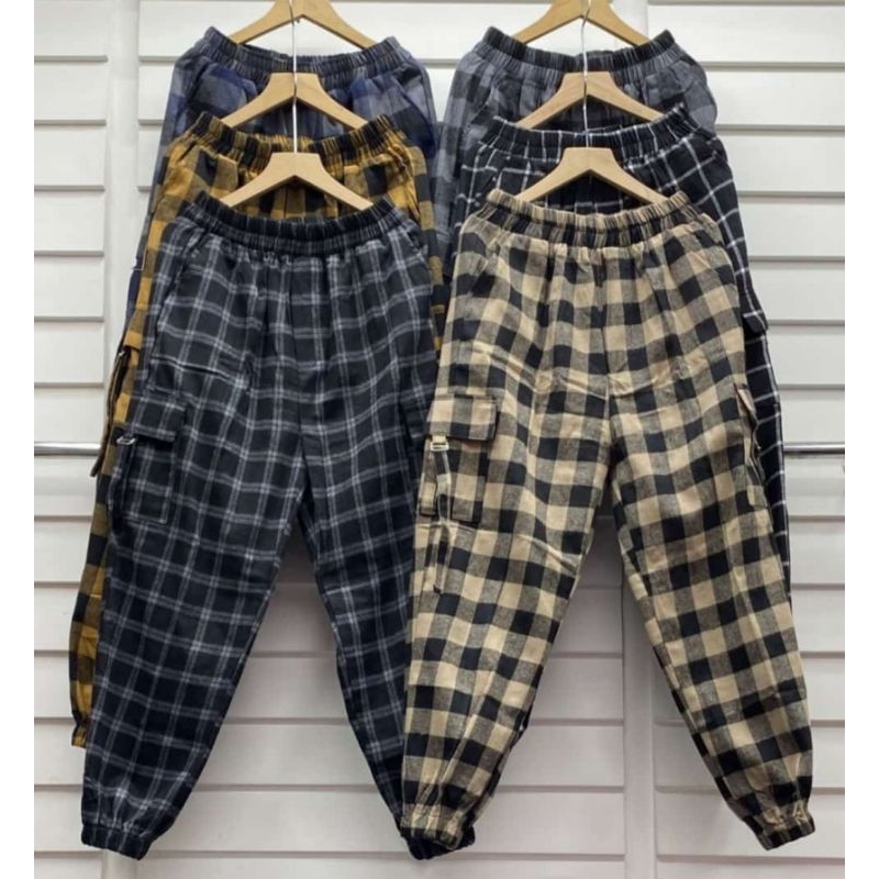 celana wanita korea motif kotak