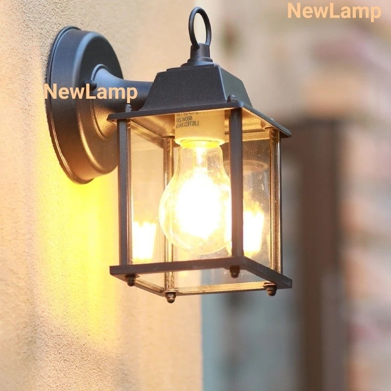 New Lampu dinding outdoor tempel kotak kaca bening(Garansi)