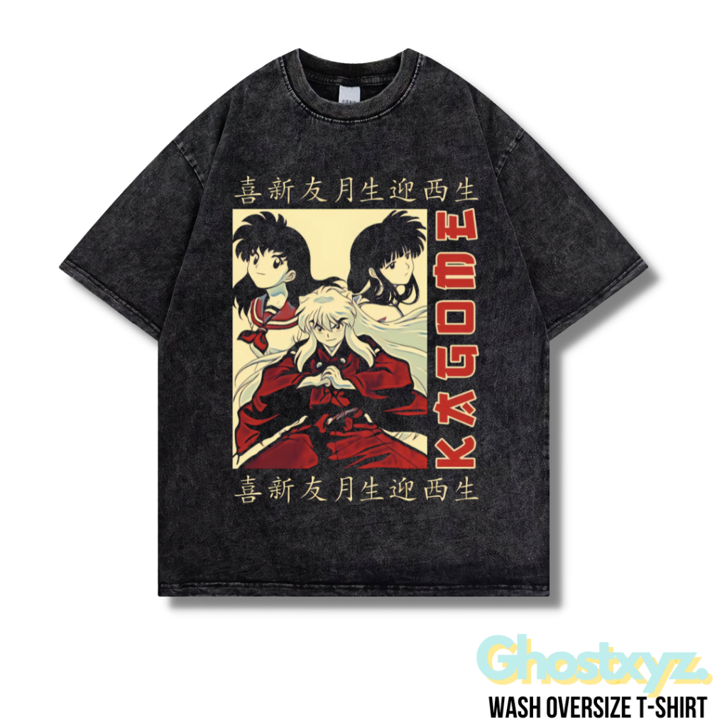 Ghostxyz T-Shirt "Kagome Inuyasha" Wash Oversize Vintage Tee Baju Kaos