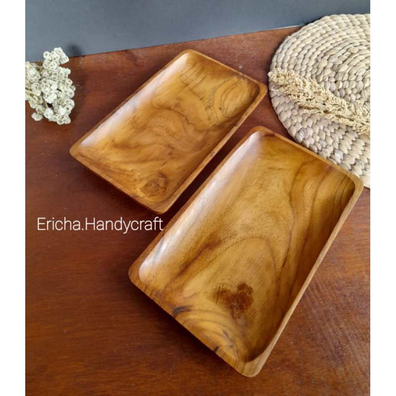 piring kayu jati/piring sushi kotak kayu jati 12×20cm