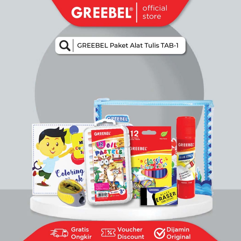 

GREEBEL Paket Alat Tulis TAB-1 /Stationary/Stationery Set alat tulis ATK krayon pensil warna pen penghapus anak newcl