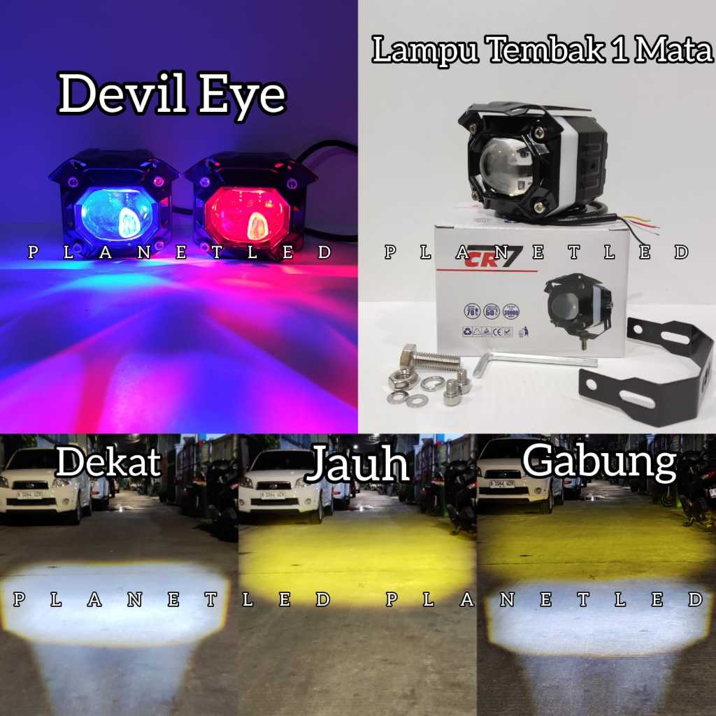 CR7 Lampu Tembak 1 Mata Dengan Demon Eyes Standby Premium Body Full Aluminium WaterProof 30W High Lo