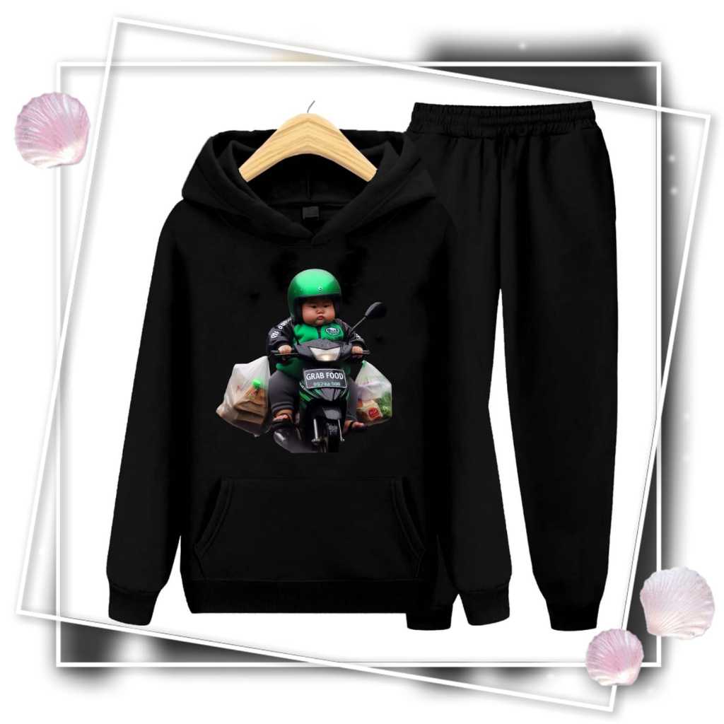 YVS - SETELAN HOODIE ANAK MOTIF GRAB LUCU