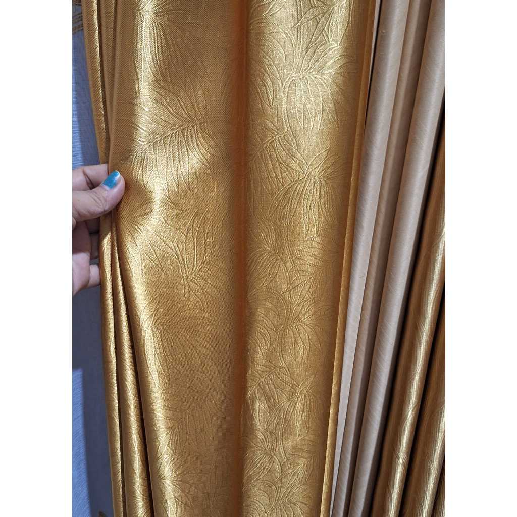 Gratis Poni/Gratis Vitrase Beli 2 Gorden Gold Tua Mewah,Tebal Blackout 90%