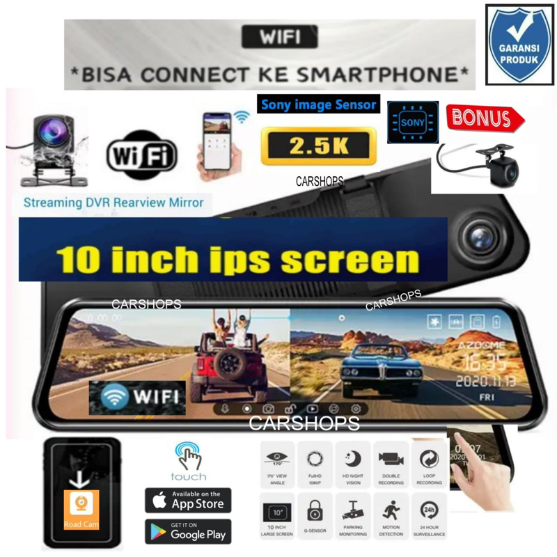 SPION DVR 10 INCH WIFI MOBIL 2K CAR DVR SPION DASH CAM MOBIL