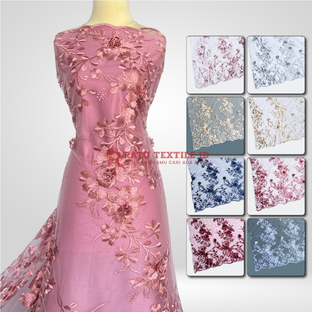 Kain Tile Tulle Bunga 3D Kain Tile Bordir Kain Tulle Tile Bordir Bahan Tile  Kain Tile Mutiara Tile 