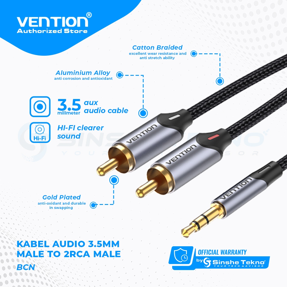 Vention Kabel Audio 3.5mm to RCA 2 Male For Audio Speaker Multimedia Premium Series