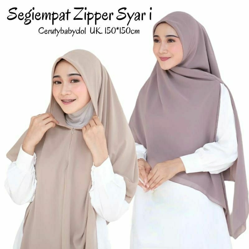 Hijab Segi Empat Instan Zipper Jumbo Premium Warna Skin Peach.