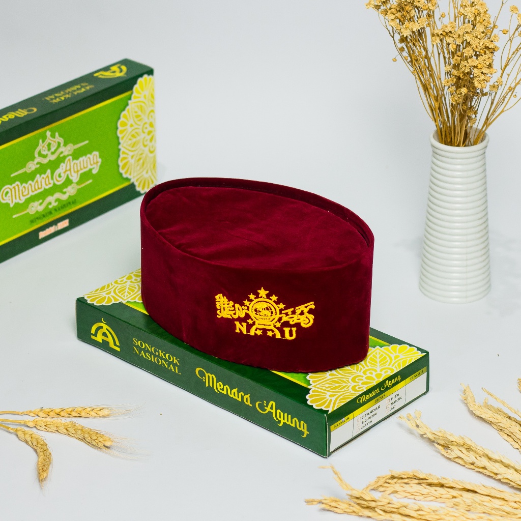 Kopiah Songkok Peci Merah NU Kopeah Logo Motif NU Merah Maroon Marun Dewasa Anak Murah Original