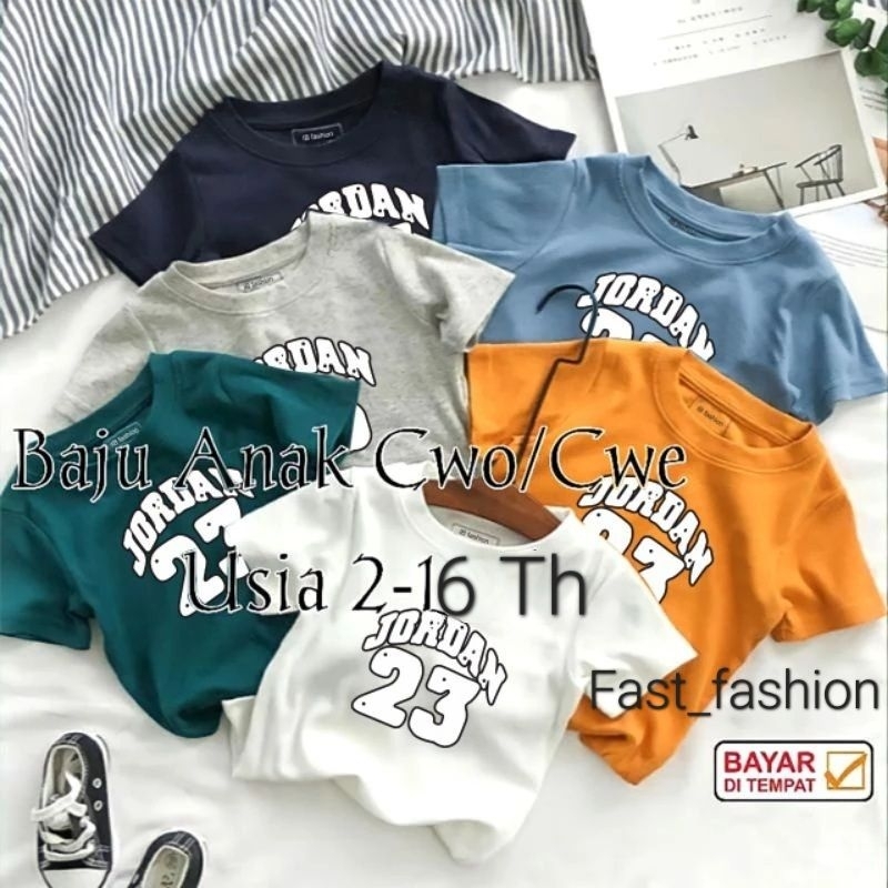 Kaos Anak Jordan 23 Ideal Usia 2-16th Unisex Cowok/Cewek Kaos Oblong Anak Pakaian Anak