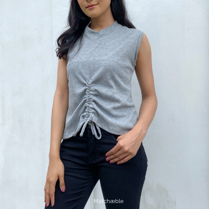 Asha Inner Rib Knit | Inner Rib Serut Kerut | Atasan Rib tanpa lengan sleeveless tanktop crop inner 