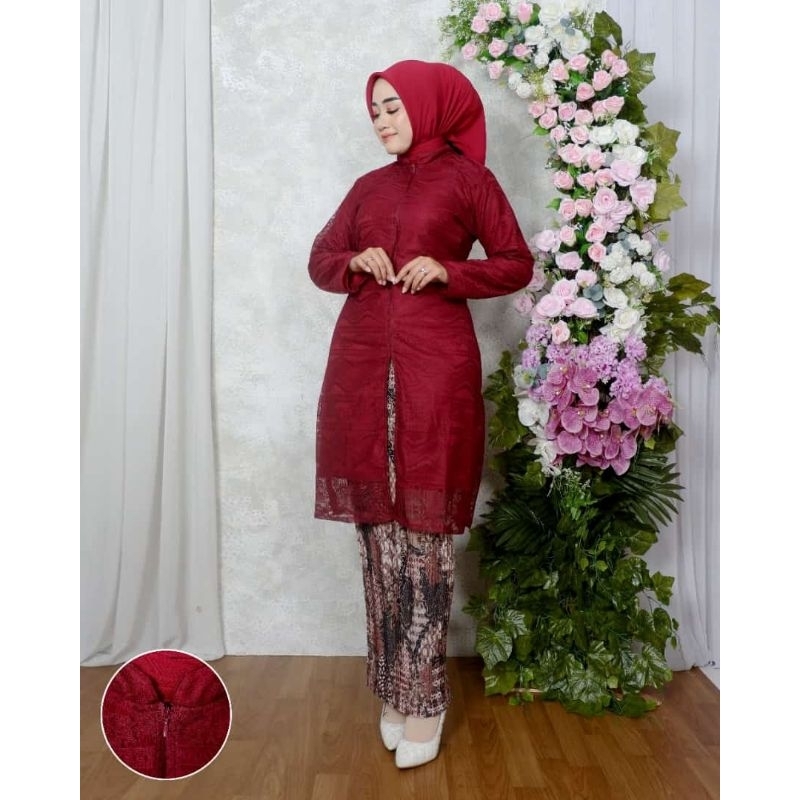setelan kebaya tunik busui brokat premium / kebaya tunik pesta mewah