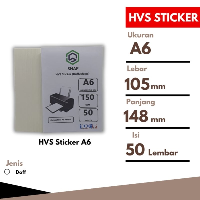 

Kertas Sticker HVS A6 Label Resi Pengiriman Doff 105 x 148 mm - 50 Lembar