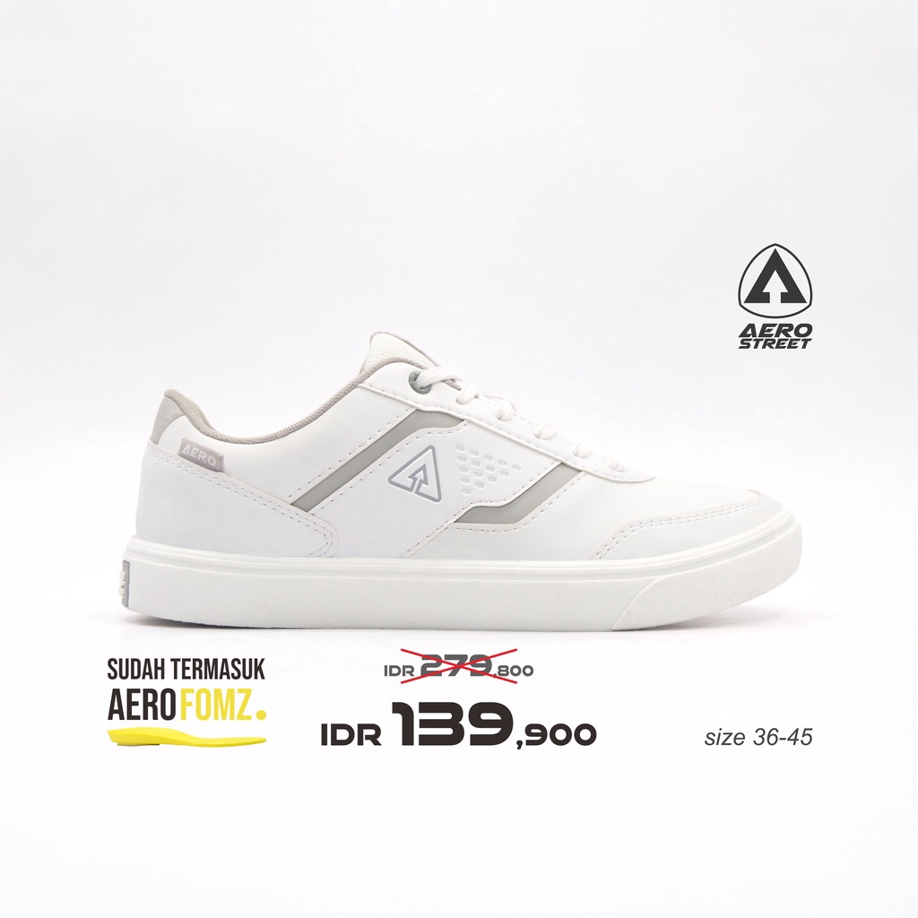 ✨Mall✨ Aerostreet 37-44 Tokyo Putih Putih Abu Muda - Sepatu Sneakers Casual Pria Wanita Aero Street 