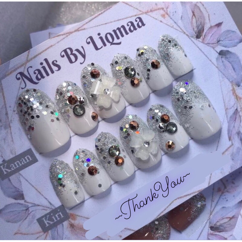 KUKU PALSU PUTIH BUNGA / NAIL ART WEDDING / NAIL ART PUTIH
