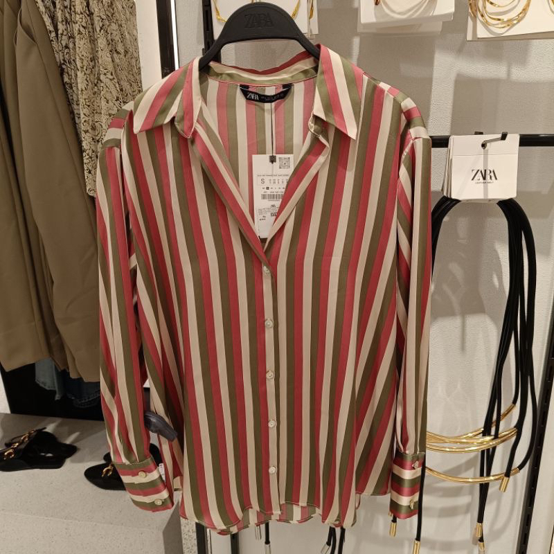 kemeja zara satin stripe original / zara shirt satin original