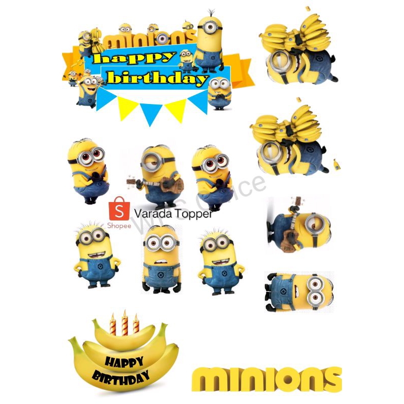 Topper Cake Tema MINION Free Request Nama/Hiasan Kue Ultah MINION