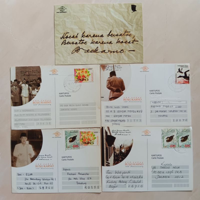 

Kartu Pos Indonesia 2001 100 Tahun Bung Karno Set 5pcs Used