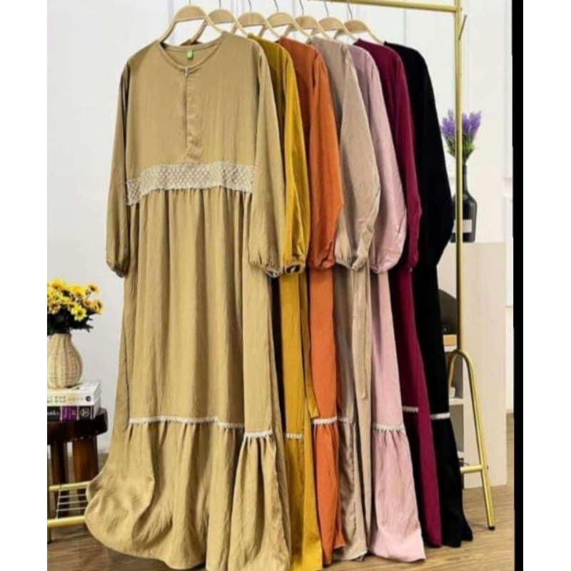 Gamis Polosan Kombinasi Renda - Joglo Batik