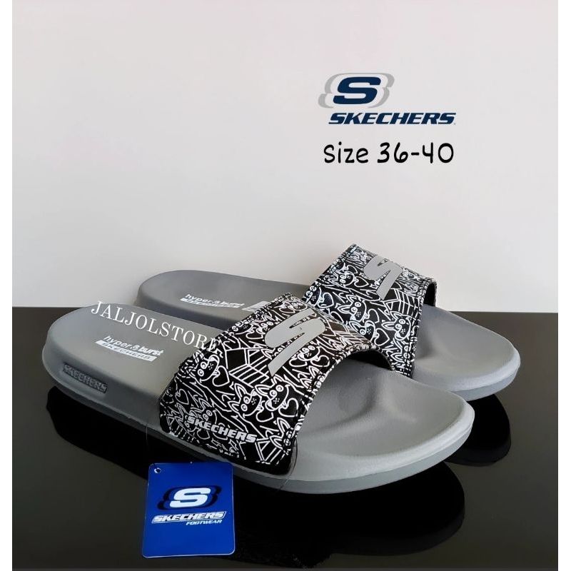 Sandal Skechers HyperBurst Puppy Love Abu Wanita Remaja | Sendal Slip On Puppy Love Women Grey