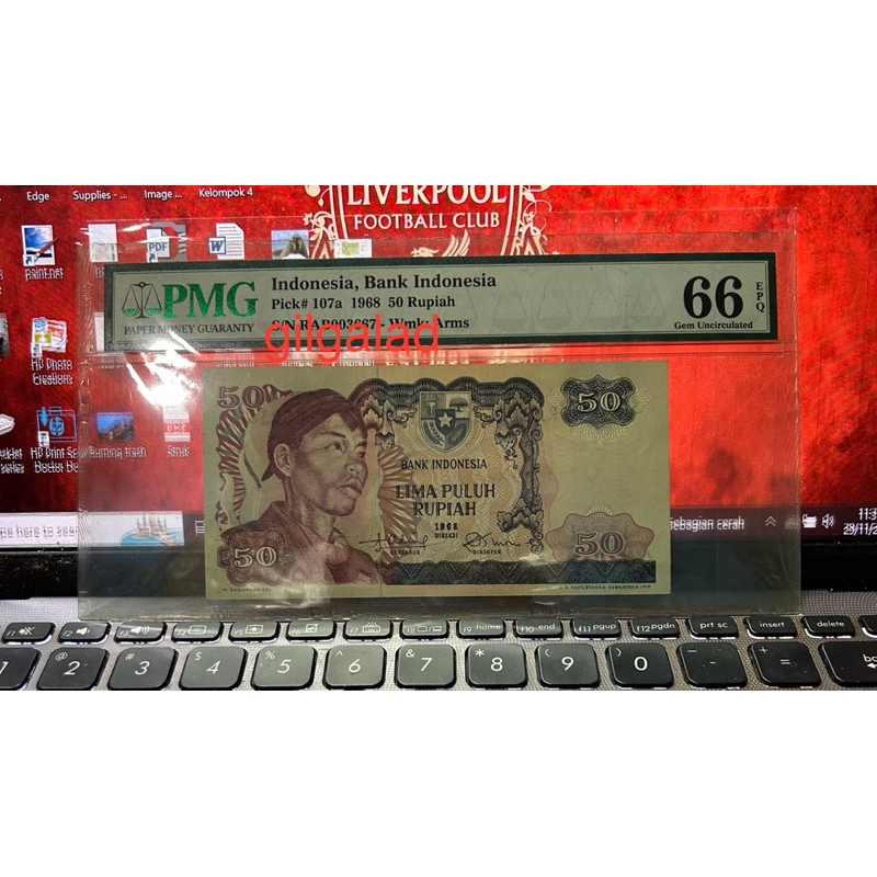 UANG KUNO 50 RUPIAH SUDIRMAN 1968 SERTIFIKASI PMG 66 EPQ