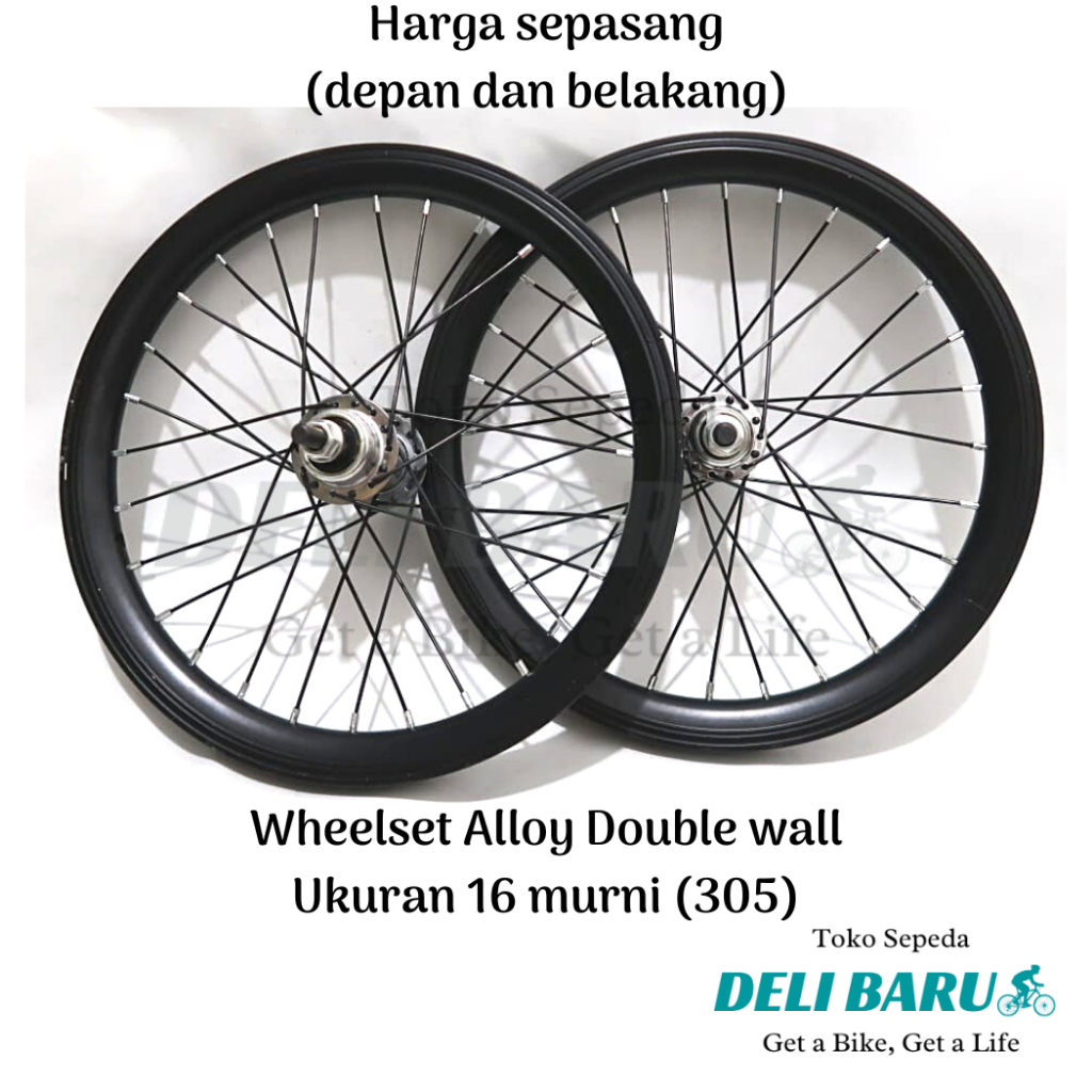 Wheelset 16 velg alloy double wall pelek jadi ukuran 16 jari hitam sepeda anak mini lipat