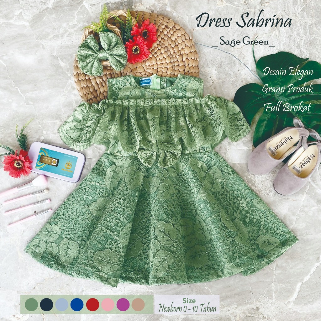 Gaun Dress Anak Perempuan Sabrina Brokat Kostum Foto Bayi Newborn Vintage