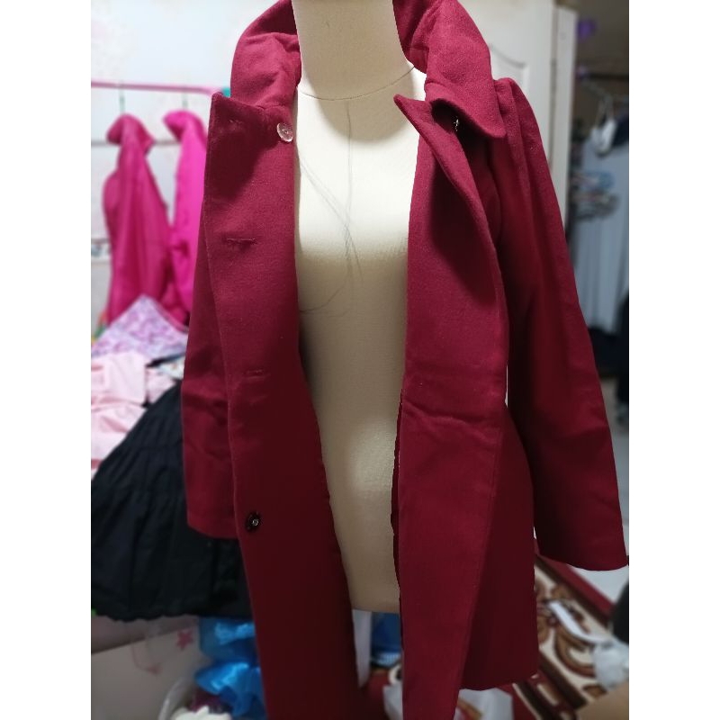 coat wanita tebal new merah maroon