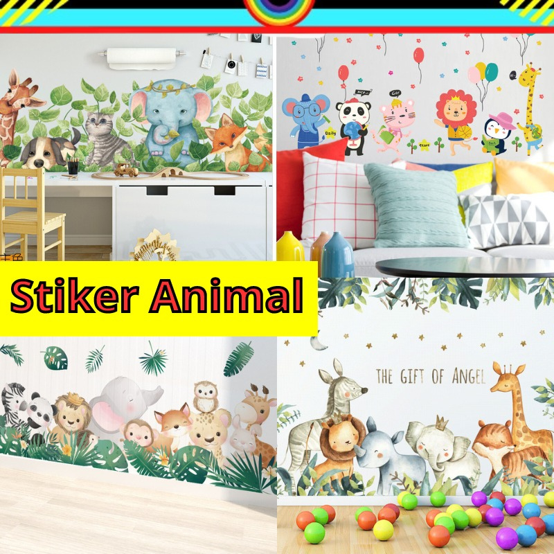 WALLSTICKER WALL STICKER STIKER DINDING MOTIF GAMBAR ANIMAL BINATANG HEWAN LUCU GAJAH PANDA JERAPAH 