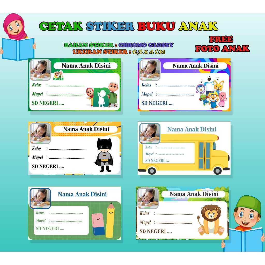 (HARGA PER 24 PCS ) CETAK STIKER BUKU SEKOLAH ANAK / STIKER LABEL NAMA / STIKER BUKU