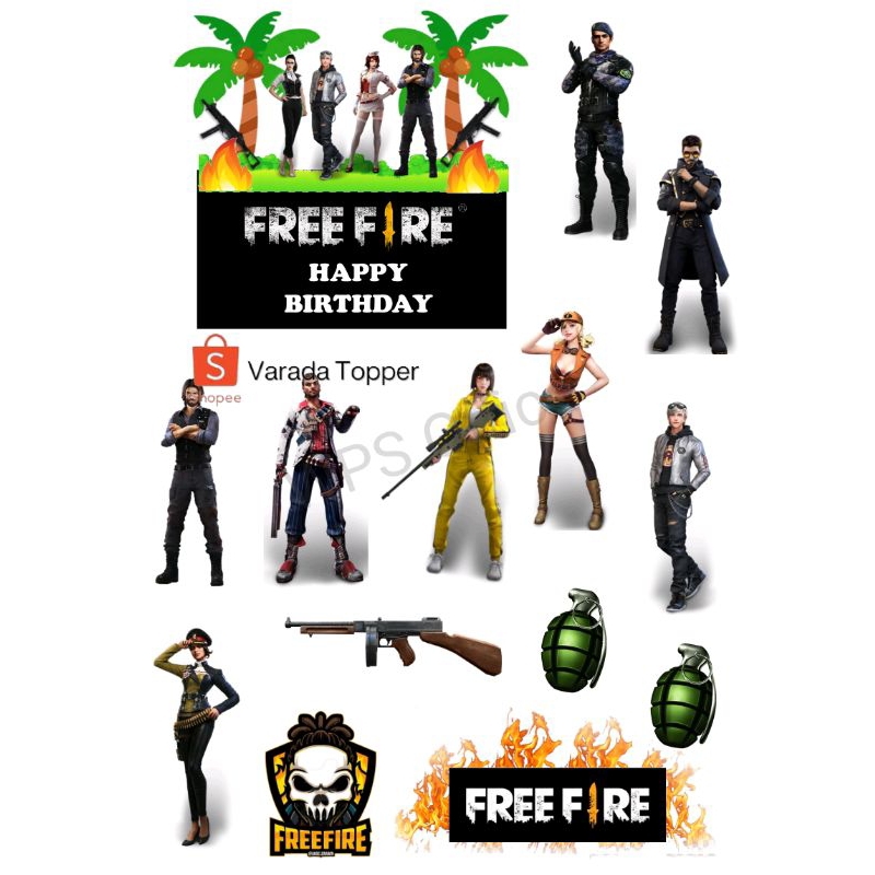 Topper Cake Tema FREE FIRE Free Request Nama/Hiasan Kue Ultah FREE FIRE
