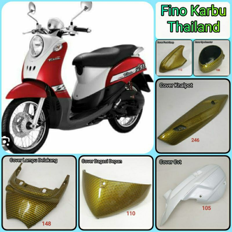 Cover Fullset FINO Karbu Carbon (Knalpot, Crank CVT, Speedometer, Footstep, Kantong Doraemon, dll)
