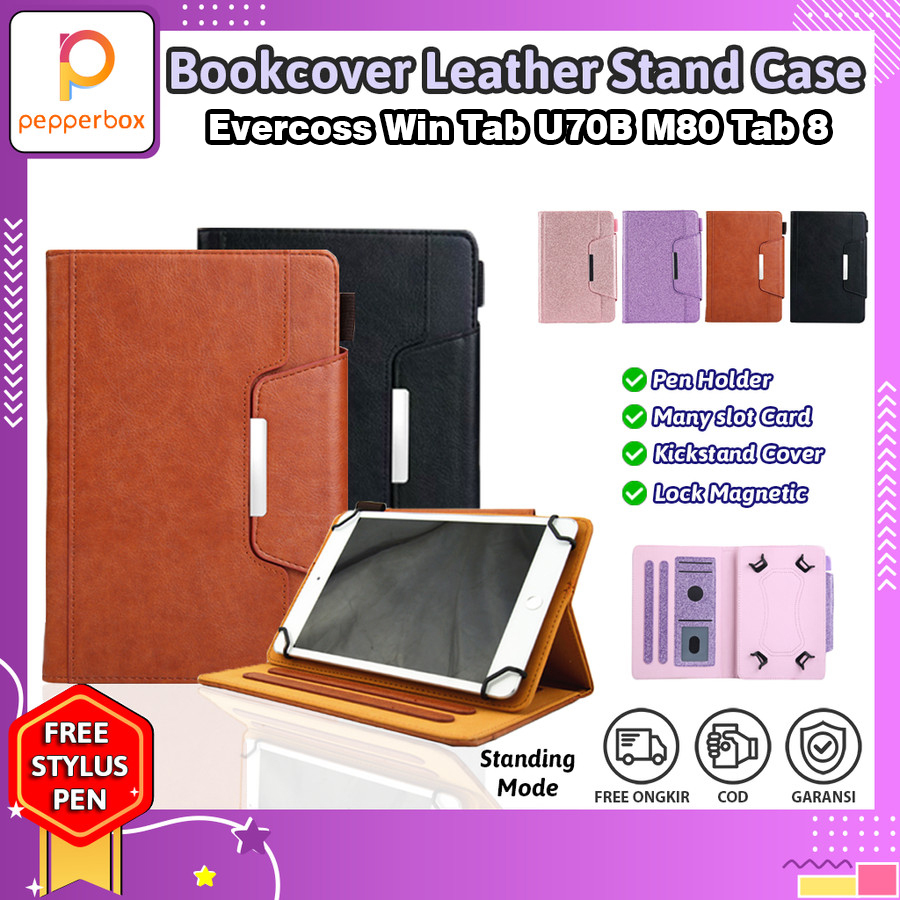 Evercoss Win Tab U70B M80 Tab 8 Flip Bookcover Leather Magnetic Case Sarung Standing Kesing Sarung P