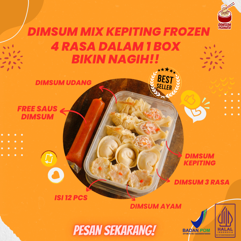 

Dimsum Mix Kepiting Frozen Premium Makanan Beku Cemilan Sehat Halal Full Daging Kemasan 300 Gram Isi 12 Pcs