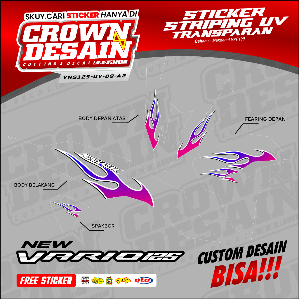 Striping Transparan Vario 125 New 2023 Desain Api CLICK Rainbow - Stiker Striping Transparan Vario N