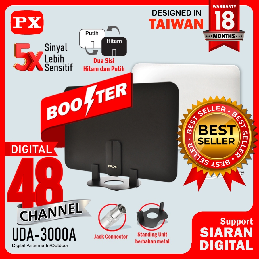 Antena TV Dinding Digital Analog Indoor DVB T2 + Booster PX UDA-3000A