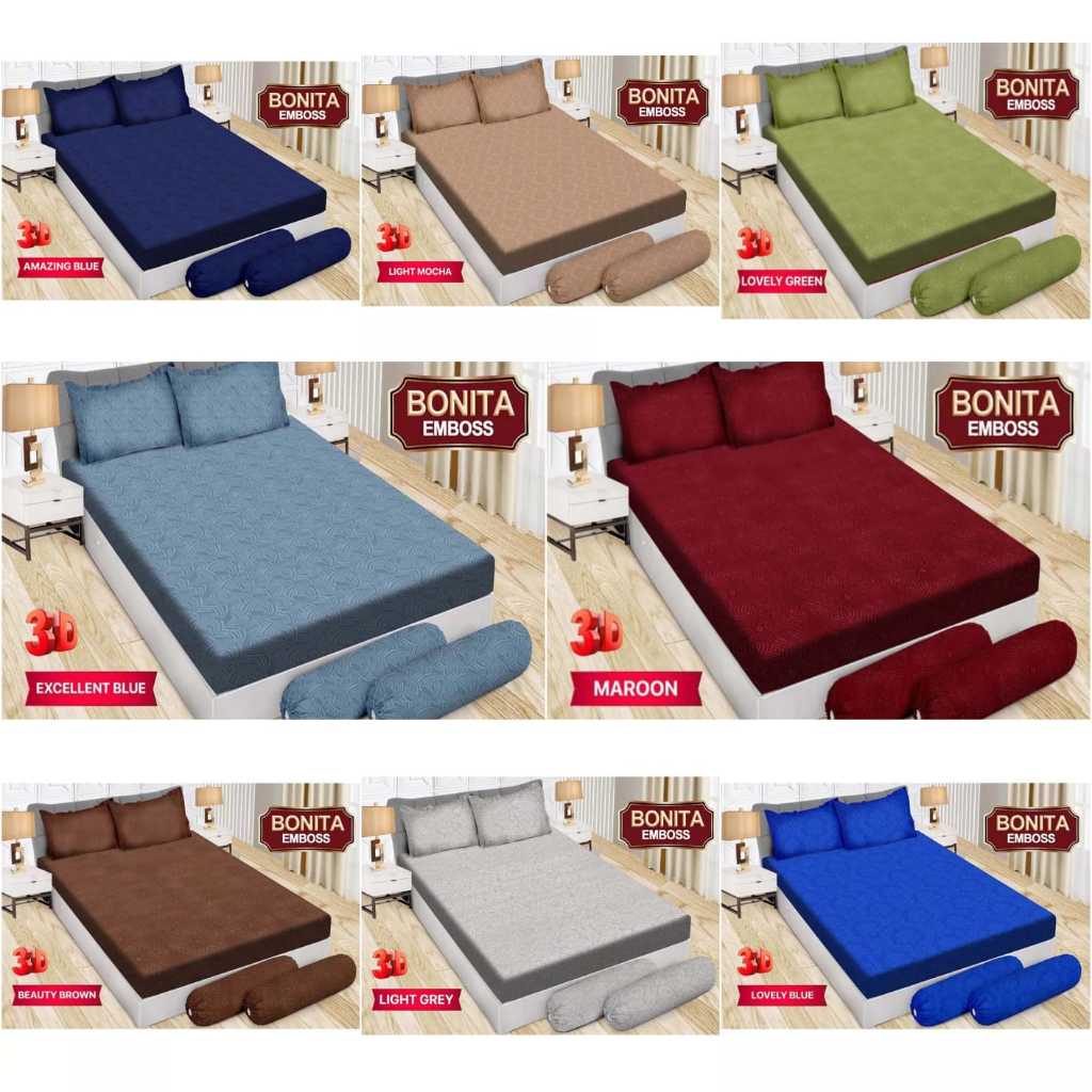 BONITA - Sprei/Seprai Selip B4 KING SIZE Polos/Emboss | 180x200 Tinggi 20 Kasur No 1 Sprei Polos Mur