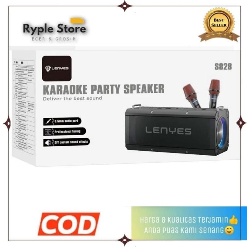 RP - Speaker Lenyes S828 120W + Double Mic KTV TWS Karaoke Super Bass / Speaker Bluetooth Lenyes S82