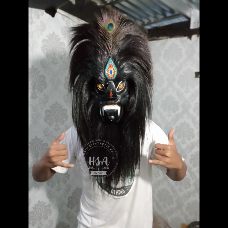 Topeng ganongan/topeng bujang ganong mata kaca full hitam