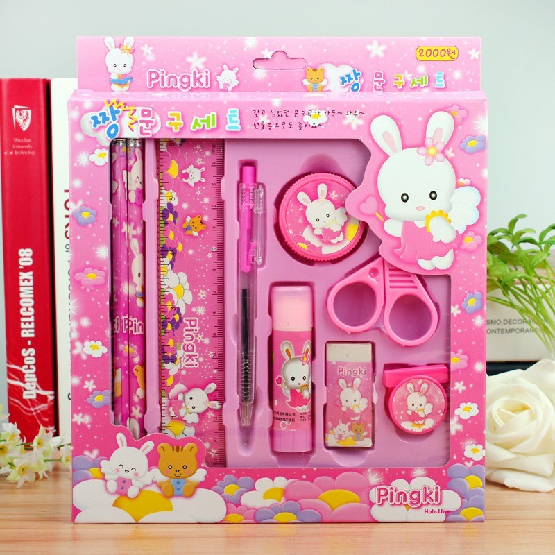 

PENSIL SET 8 IN 1 ALAT TULIS SEKOLAH ANAK KARAKTER LUCU STATIONERY SET PINK BLUE