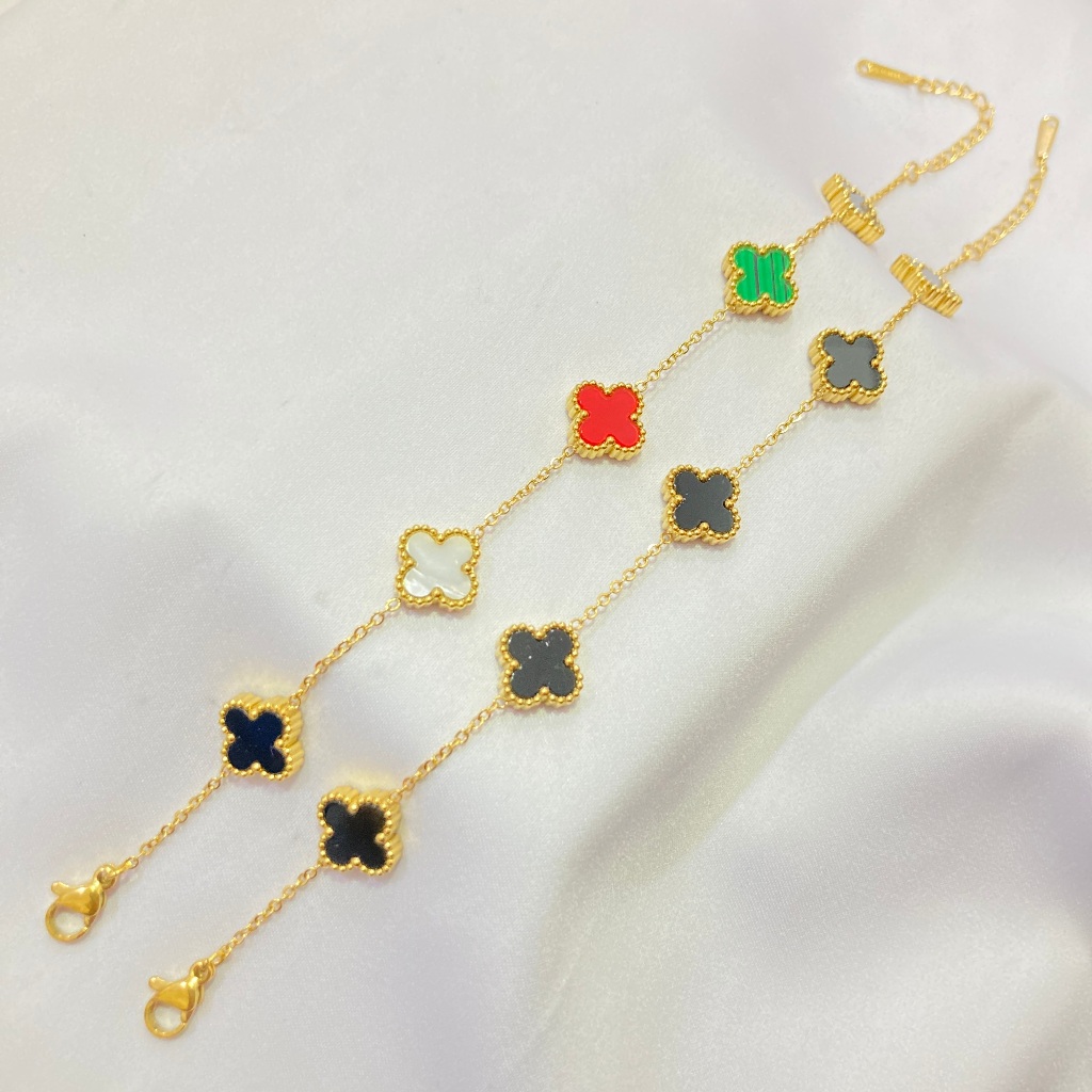 Gelang Clover Korea Gelang Clover Titanium Wanita Anti Karat Gelang Clover Emas Asli 17k  Cewek Tita